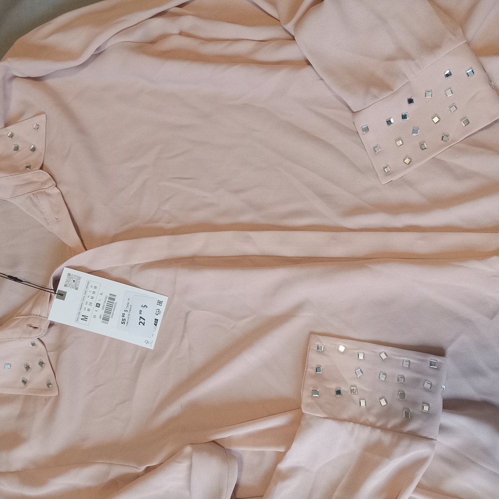 Zara Pink Studded Button-Up Blouse Medium
